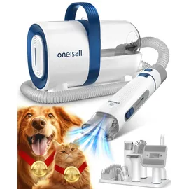 Oneisall Hundeschermaschine mit Staubsauger, Super Saugkraft mit 12000 Pa Saugt 99.99% der Tierhaare, Leise Schermaschine Hund Katze Hundehaarschneidemaschine mit 7 Pflegewerkzeugen