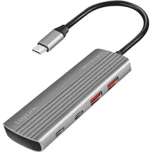 Logilink UA0413 - USB 3.2 Gen2 Hub, 4+1-port, 2x USB-A, 2x USB-C, PD (Power Delivery), 100 W, Space Grau