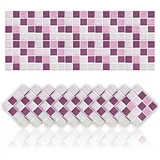 Cendray 20 Stück Fliesenaufkleber Selbstklebende Mosaik Stil Dekoration Aufkleber für Badezimmer Küche Wand DIY Öldichte wasserdichte PVC Fliesenaufkleber (20x20cm,Violett)