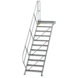 Alutreppe 11 Stufen, 45°, Breite 800mm, einseitiger Handlauf, Stufentiefe 240mm