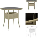 Gartentisch Ø80x75 cm Hartglas und Poly Rattan Beige - Gartentisch - Polyrattan Tisch - Outdoor Tisch - Gartenmöbel - Balkonmöbel