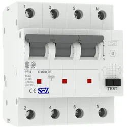SEZ FI/LS C16A 30mA 4P 10kA RCBO FI/LS-Schalter 0090923 Kombi Schalter 1473