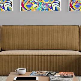 m-punkt Wohnlandschaft U-Form Cappuccino COMO Cord mit Bett Sofa Schlafsofa Ottomane - Braun