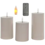 Coen Bakker Deco BV LED-Kerze Wax Candles (Set, 4-tlg., mit Fernbedienung), 3 Stück taupe Fernbedienung 10, 12.5 und 15cm geriffelt grau