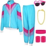 90er 80er Jahre Outfit Herren Mottoparty Neon Kostüm 80er Jahre Trainingsanzug Jacke Hose Anzug Accessoire 80er Jahre Kleidung Herren Partner Karneval Kostüm Bad Taste Party Kostüme 80iger XXL