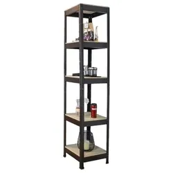 SCHULTE Regalwelt Schwerlastregal mit 5 Holzböden, 180x40x40 cm (HxBxT), Traglast pro Ebene ca. 90 Kg, schwarz-Struktur, Lagerregal, Kellerregal