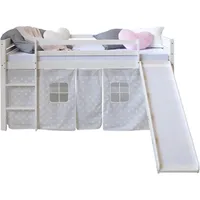 Hochbett mit Rutsche Kinderbett 90x200 cm Spiel Einzel Bett Vorhang Homestyle4u