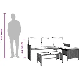 vidaXL Gartensofa in L-Form mit Tisch und Kissen Beige Poly Rattan