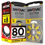 80 Rayovac Extra 10 Hörgerätebatterien Größe PR70 (Gelb) - 10 Blister à 8 Batterien