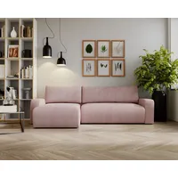 Ecksofa mit schlaffunktion und bettkasten, Couch ARAGON Dicker Cord Rosa Links