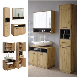 Vicco Badmöbel-Set Badezimmer-Möbel Bad-Schrank Beatrice Eiche Anthrazit modern Badezimmerschrank Waschtischunterschrank Spiegelschrank Hochschrank Schranktür Schrankfach