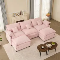 Litbird U-förmiges modulares Sofa 3-Sitzer Ecksofa mit Hocker, tiefes Sitzdesign, Cloud Couch für Wohnzimmer (Hellrosa)