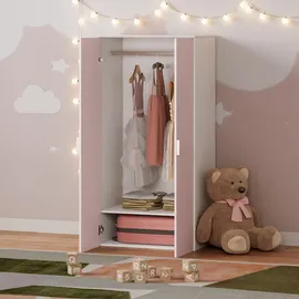 [en.casa] Kinderkleiderschrank Sandnes 123 x 60 x 40 cm Holznachbildung weiß rosa