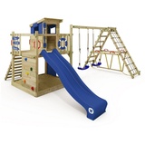 Wickey Spielturm Smart Surf Schaukel & Rutsche, Kletterturm mit Sandkasten, Leiter & Spiel-Zubehör - blau