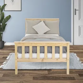 ML-Design Holzbett 90x200 cm Natur, Kiefernholz, Bettgestell mit Lattenrost und Füße, Einzelbett mit Kopf- und Fußteil, Bett für Kinder und Erwachsene, Massivholzbett Kinderbett Jugendbett