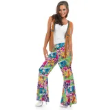 Fun Shack Schlaghose Hippie Damen, Hippie Schlaghose 70er, Flower Power Hose, Hippie Kostüm Damen Hose, Bunte Schlaghose - XXL - XXL