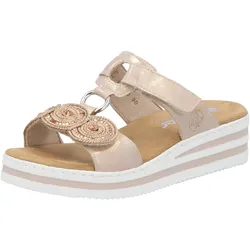 Keilpantolette RIEKER, Damen, Gr. 39, roségoldfarben, Lederimitat, metallic, Schuhe, Sommerschuh, Urlaubsschuh mit Glitzersteine, Metallic-Optik