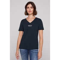 Soccx Damen Basic T-Shirt mit V-Ausschnitt und Logo Blue