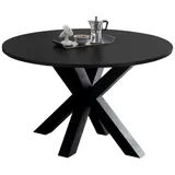 58 aufm Kessel Esstisch Rund ausziehbar Edda 9 Ø 110 cm Küchentisch Schwarzstahl (inkl. Lieferung, Esszimmertisch), Esszimmertisch erweiterbar auf 150 cm 4-Fuß Gestell in Sternfom grau|schwarz 110 cm x 78 cm x 110 cm