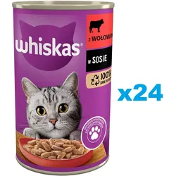 WHISKAS Adult 24x400g: Nassfutter mit Rind in Soße für adulte Katzen