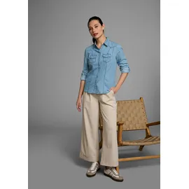 Arizona Jeansbluse in Perlmuttoptik« und Krempelärmeln blau