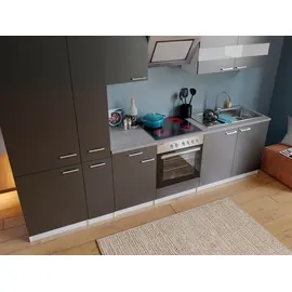 Respekta Küchenzeile Küchenblock Einbauküche 300cm Komplettküche weiß grau respekta