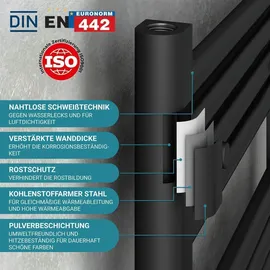 VILSTEIN Badheizkörper 1800 x 600 mm 953 W Schwarz Mittelventil