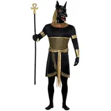 Smiffys Anubis, der Schakal, Schwarz, mit Tunika, Kragen, Armstulpen, Armbändern und Maske