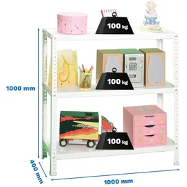 Simon Rack Metallregale, 1000 x 1000 x 400 mm, 3 Metallböden, 100 kg Flexpunkt, Lagerregal, Weiß - Comfort