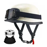 RQTEUYE Deutsche Motorrad Jethelm ECE-Zertifizierung, Vintage Halbhelme Halbschalenhelm mit Schutzbrille Chopper Helm für Cruiser Street Scooter mit Schnellverschlussschnallen 22.4-25.2in