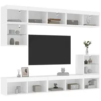 vidaXL TV-Schrank 8-tlg. Wohnwand mit LED-Beleuchtung Weiß Holzwerkstoff (1-St) weiß