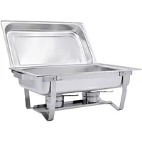 TeknoStahl GN-Chafing Dish Speisewärmer Komplettset 1/1 inkl. Gestell mit Tragegriffen und Deckelhalterung, Wasserbadbehälter, GN-Behälter 1/1 65 mm, Brennpastenhalter inkl. Schliessmechanismus