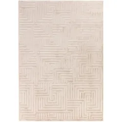 Teppich Kurzflor 3D-Reliefdesign Polypropylen Wohnzimmer Beige Rechteckig 140x200 | Kadima Design