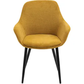 SalesFever Essgruppe, 5 tlg. 180 cm - Bezug Strukturstoff gelb Gestell schwarz Tisch cognac | 370759
