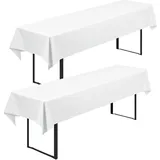 2 Stück Biertisch Tischdecke Universal für 50cm u.70cm Biertische Hussen für Biertisch Biertischhussen Blickdichte Biertisch-Husse Bierzeltgarnitur Waschbar Biertischdecke 100x250cm(Weiß)