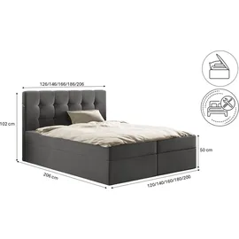 kaiser möbel Boxbett, Dunkelgrau, H3, 160x200 cm, Schlafzimmer, Betten, Boxspringbetten