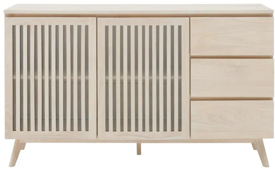 Roomio Sideboard NO. 2000 in Esche Echtholzfurnier, Fronten und Gestell massiv, weiß gewaschen