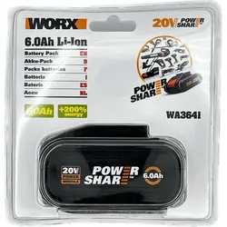 WORX Original WA3641 20 Volt 6.0Ah Li-ion PowerShare Ersatzakku