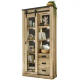 furn.design Vitrine in Used Wood hell und anthrazit Vitrinenschrank 93 x 201 cm