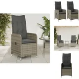 Gartensessel mit Kissen 2 Stk. Verstellbar Grau Poly Rattan - Gartenstuhl - Lounge Chair - Liegesessel - Esszimmerstuhl - Balkonmöbel