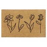 HANSE HOME Kokos Fußmatte - rutschfeste Schmutzfangmatte Natur für Innen, Fußabtreter Line-Art Flowers Kokosfaser Kokosmatte Flur, Eingangsbereich & überdachten Außenbereich - 40x70cm