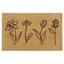 HANSE HOME Kokos Fußmatte - rutschfeste Schmutzfangmatte Natur für Innen, Fußabtreter Line-Art Flowers Kokosfaser Kokosmatte Flur, Eingangsbereich & überdachten Außenbereich - 40x70cm