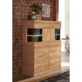 Home Affaire »Ribe,85cm breit,115cm hoch, Fronten Massivholz,4 breite Fächer«, Korpus Holzwerkstoff,2Türen mit Glaseinsatz, Böden versetzbar