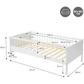 ML-Design Jugendbett ML-DESIGN 80 x 160 cm Kiefer weiß