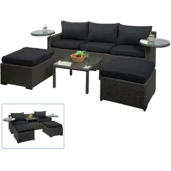 Mendler Poly-Rattan Garnitur HWC-J38, Garten-/Lounge-Set Sitzgruppe, Spun Poly halbrundes Rattan ~ grau, Kissen anthrazit