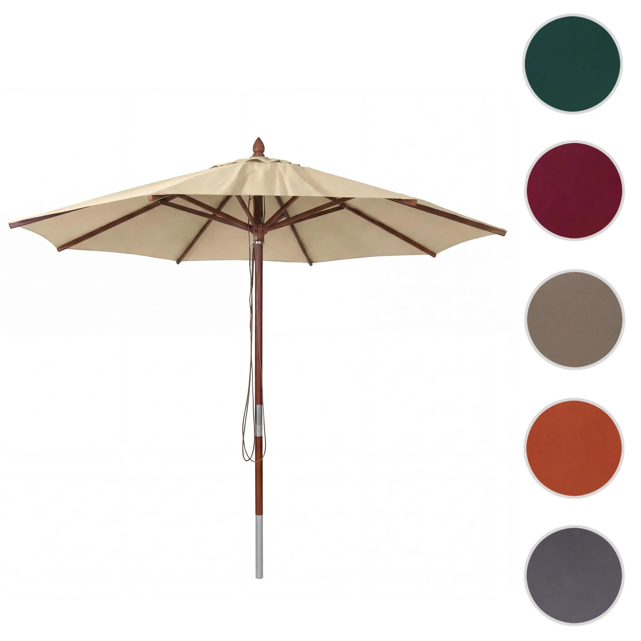 Gastronomie Holz-Sonnenschirm HWC-C57b, Gartenschirm, Polyester/Holz 14kg, rund Ø3m Seilzug stoßsicher ~ creme