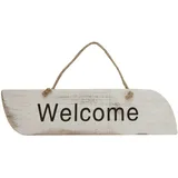 Mendler Wandschild Welcome, Dekoschild Holzschild, Shabby-Look 10x43x1cm ~ weiß