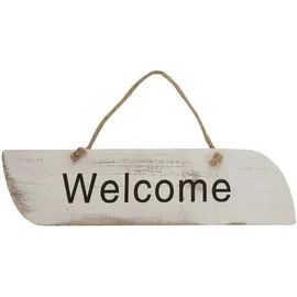 Mendler Wandschild Welcome, Dekoschild Holzschild, Shabby-Look 10x43x1cm ~ weiß