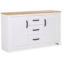 Homestyle4u Kommode Sideboard Weiß 150 cm mit Schubladen Holz Eiche Highboard Anrich - 150 cm X 89,5 cm X 41 cm