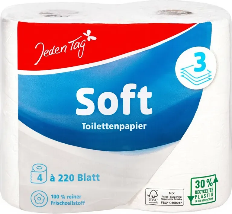 Jeden Tag Toilettenpapier 3-lagig 4 x 220 Blatt